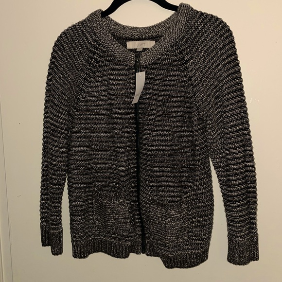 LOFT Sweater Jacket, women size Small, black with white NWT - Picture 2 of 4